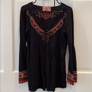 JWLA black tunic top with embroidery Size M